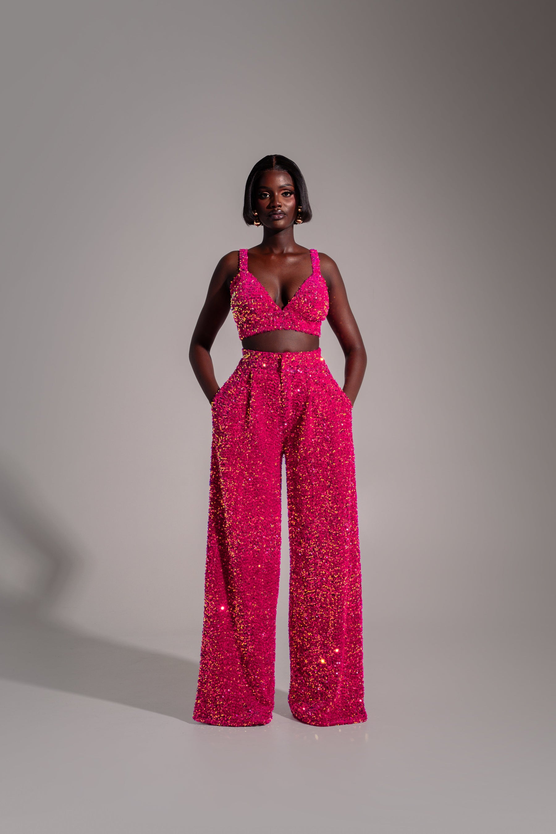 LIZA Sequin Pants in PINK SPINEL