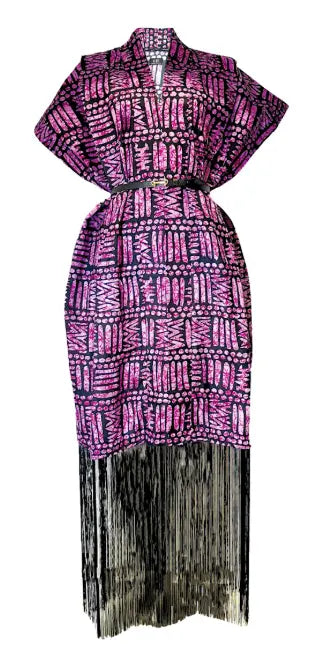 Ajah New Collection Drop2 - Fringe Kimono-Style Batik Maxi Dress