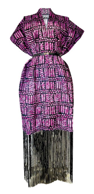 Ajah New Collection Drop2 - Fringe Kimono-Style Batik Maxi Dress