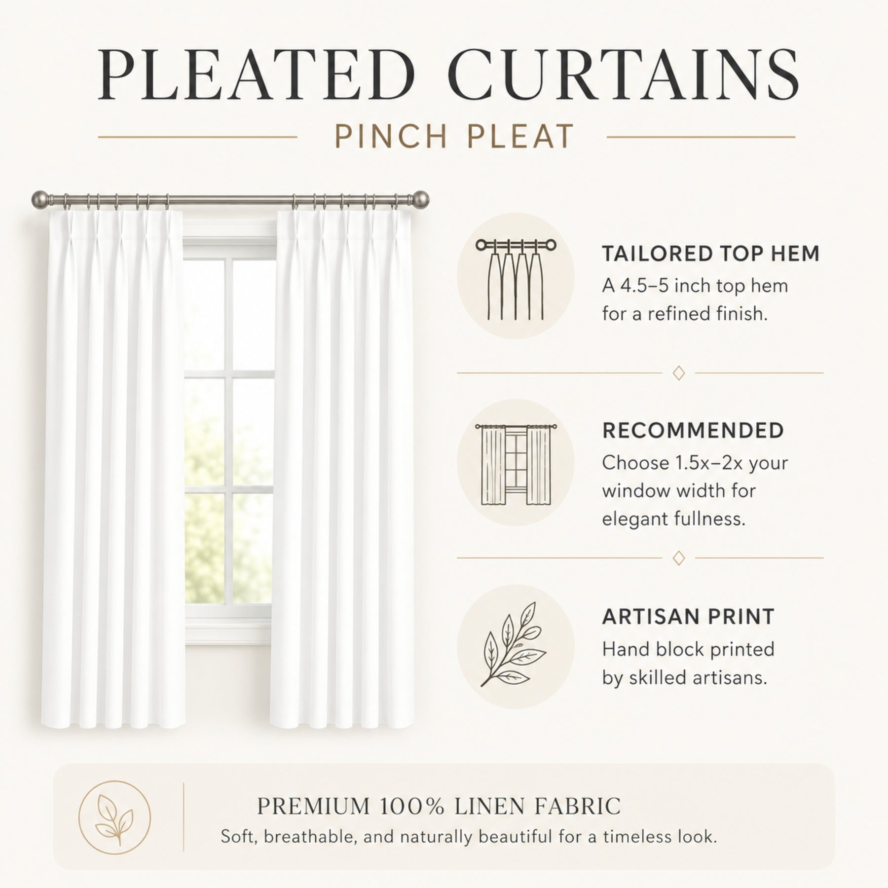 Classic Indian Printed Thick Linen Pleated Curtain - Omji