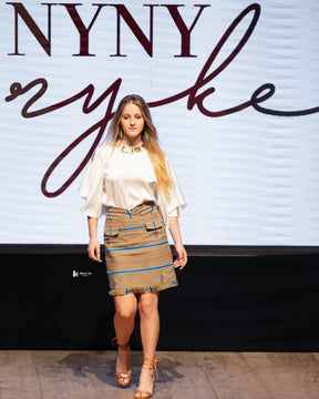 SENTIMENTO, Sand High waist pencil skirt with fringes