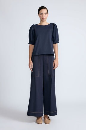 Jamie Textured Cotton Top | Navy