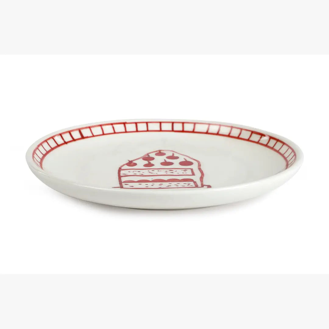 Ceramic Celebration Dessert Plate - Red, 7 Inches (Set of 2)