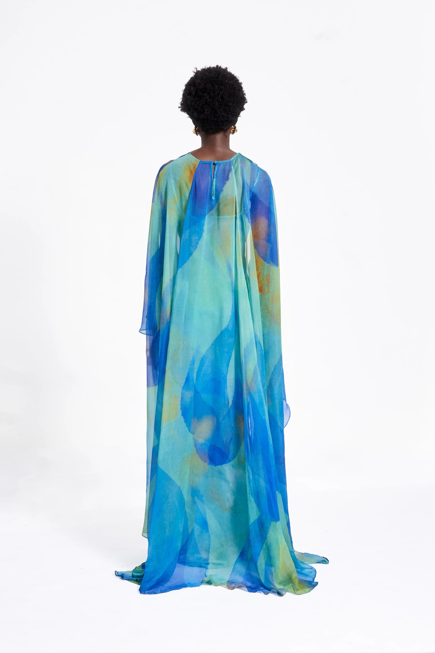 IRIS DRESS WITH CAPE- TURQUOISE CHEMI