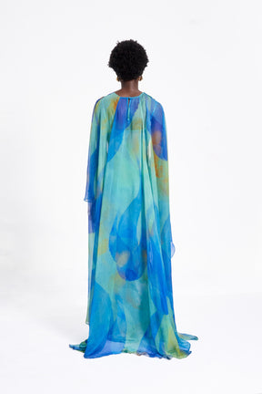 IRIS DRESS WITH CAPE- TURQUOISE CHEMI