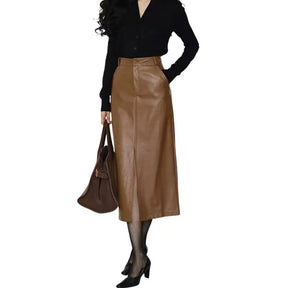 Genuine Sheep Leather Midi Skirt