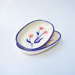 Handmade Ceramic Serving bowl - Camellia, 1.5 x 8 x 4 Inches (Set of 2)