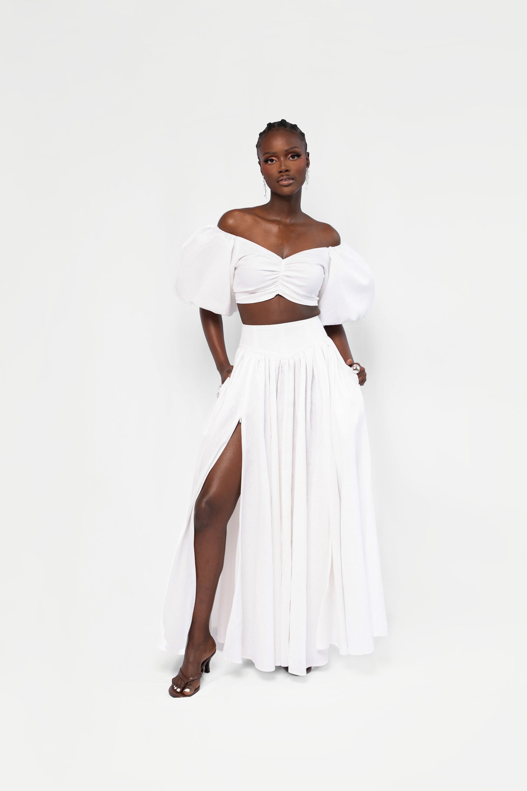 Linen DANI Maxi skirt in White