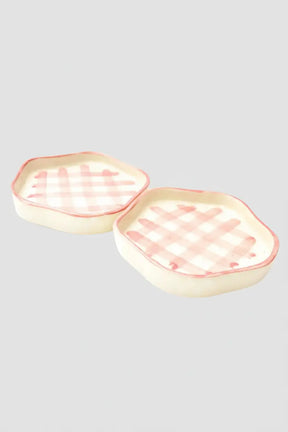 Ceramic Gingham Coasters - Pink Checkered , 4.7 Inches