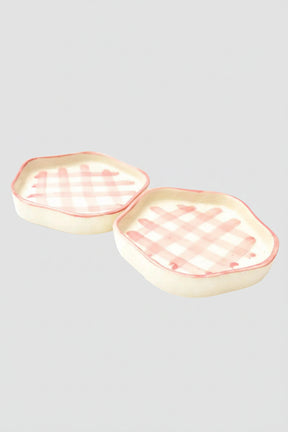 Ceramic Gingham Coasters - Pink Checkered , 4.7 Inches