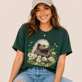 Hedgehog and Daisy Wildflower Graphic Tee