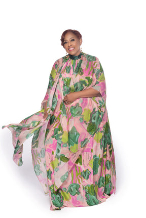 Pink Seashells Gathered Maxi Dress