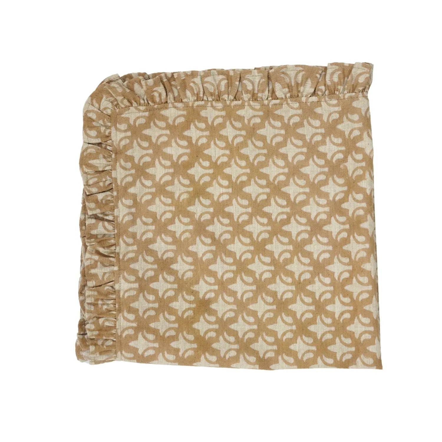 Block Print Pure Linen Table Napkins Set of 4 with Frill - Trishul