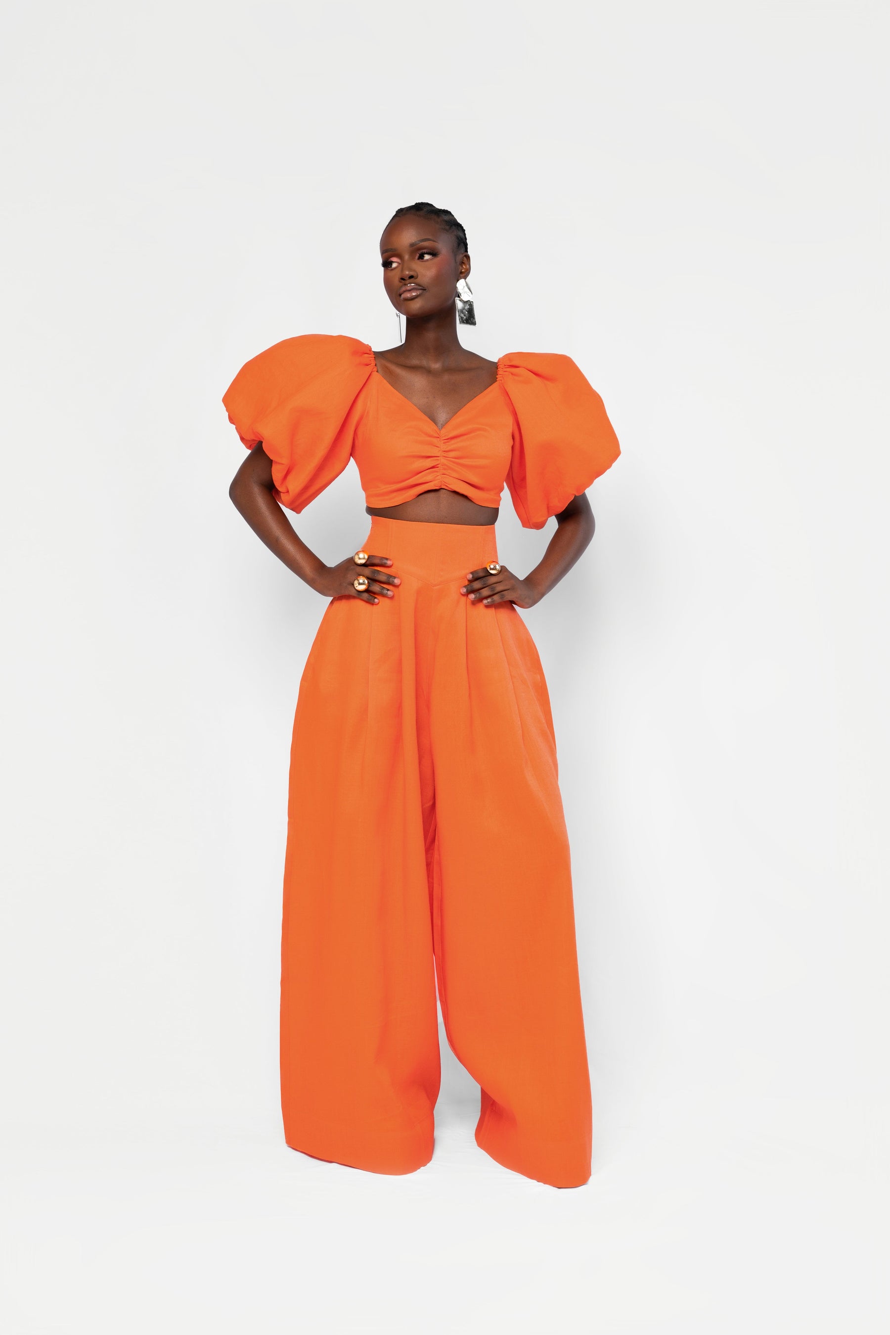 Linen KIARA Wide Leg Pants in Orange
