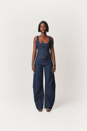 Denim Pinstripe LEAH Corset Top