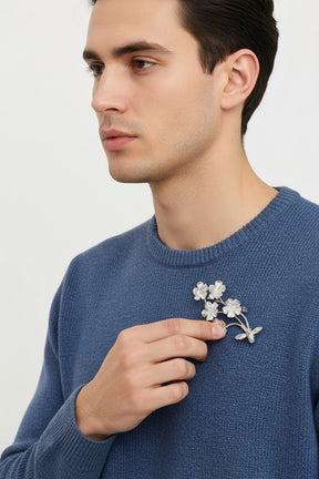 Silver Bee Floral Brooch