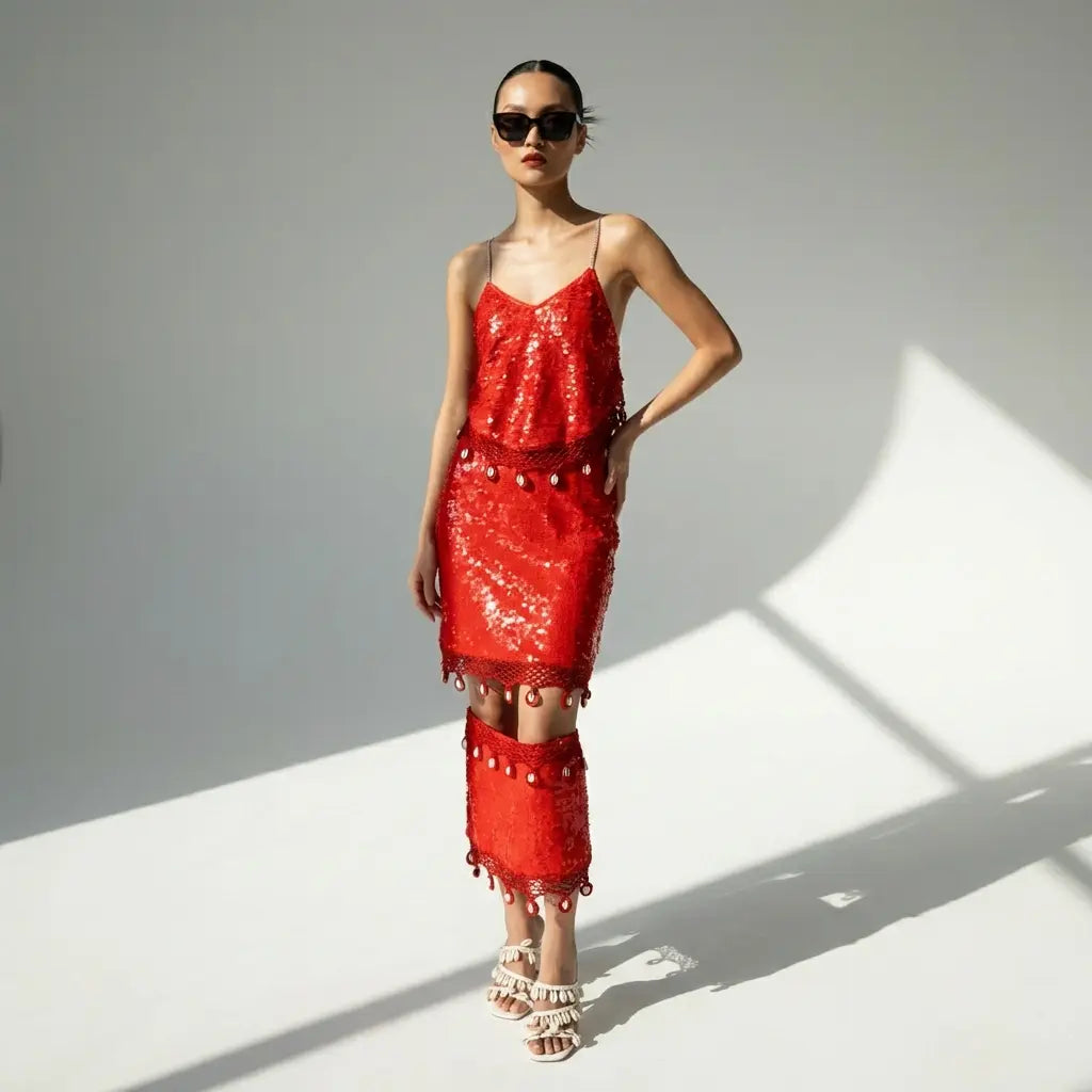 Floating Sequin Midi Skirt