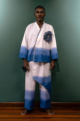 Water Draped Indigo Tide  Kimono Set