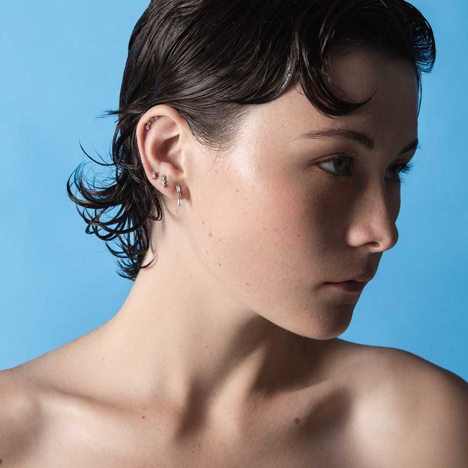 Pave Double Baguette Gold Drop Earrings