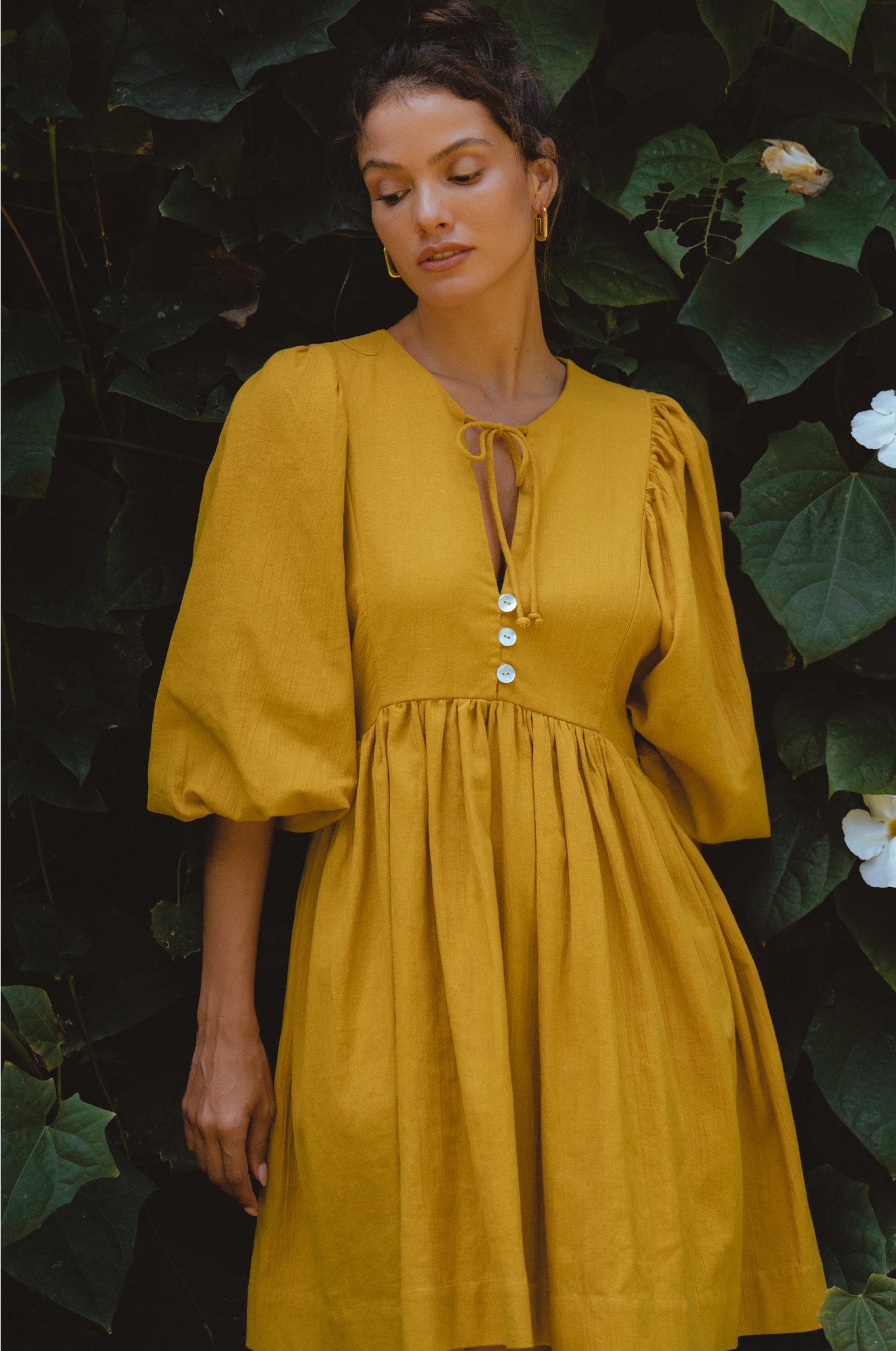 Maribelle Baby Doll Linen Dress - Amber