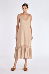 Blake Ruffle Detail Maxi Dress | Nude