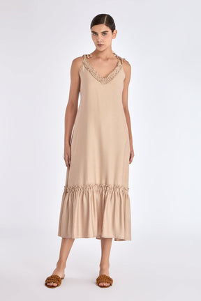 Blake Ruffle Detail Maxi Dress | Nude