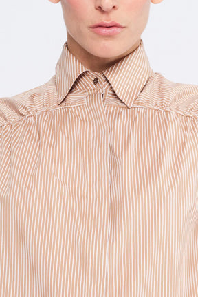 Star Gathered Shoulder Blouse | Striped Camel