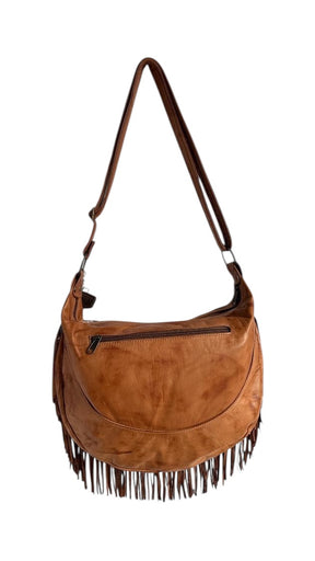 Nima Fringes Handpainted Leather Messenger And Shoulder Handbag