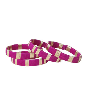 Fuschia Pink -14K Gold Bangle Set (3)