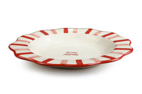 Ceramic Bon Appétit Striped Dinner Plate,  Pink - 10 x 10 x 1.25 Inches