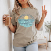 Promise Keeper Genesis Ocean Waves Graphic T-Shirt | Khaki Olive Christian Scripture Cotton Tee