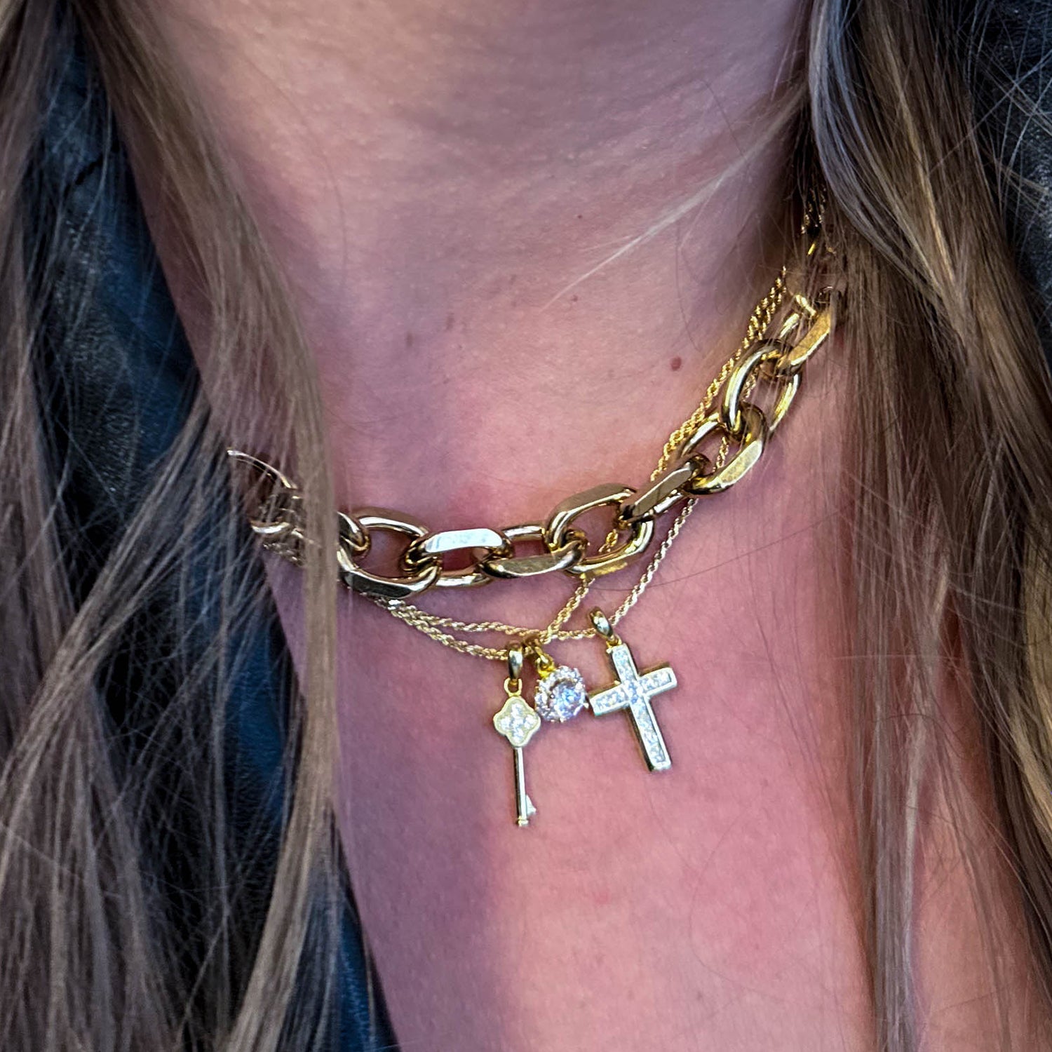 Gold Vermeil Pavé Charm Necklace