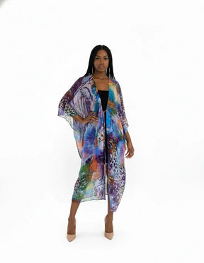 Silk Purple Print Kamala Kimono