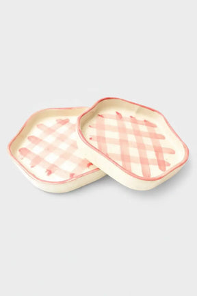 Ceramic Gingham Coasters - Pink Checkered , 4.7 Inches