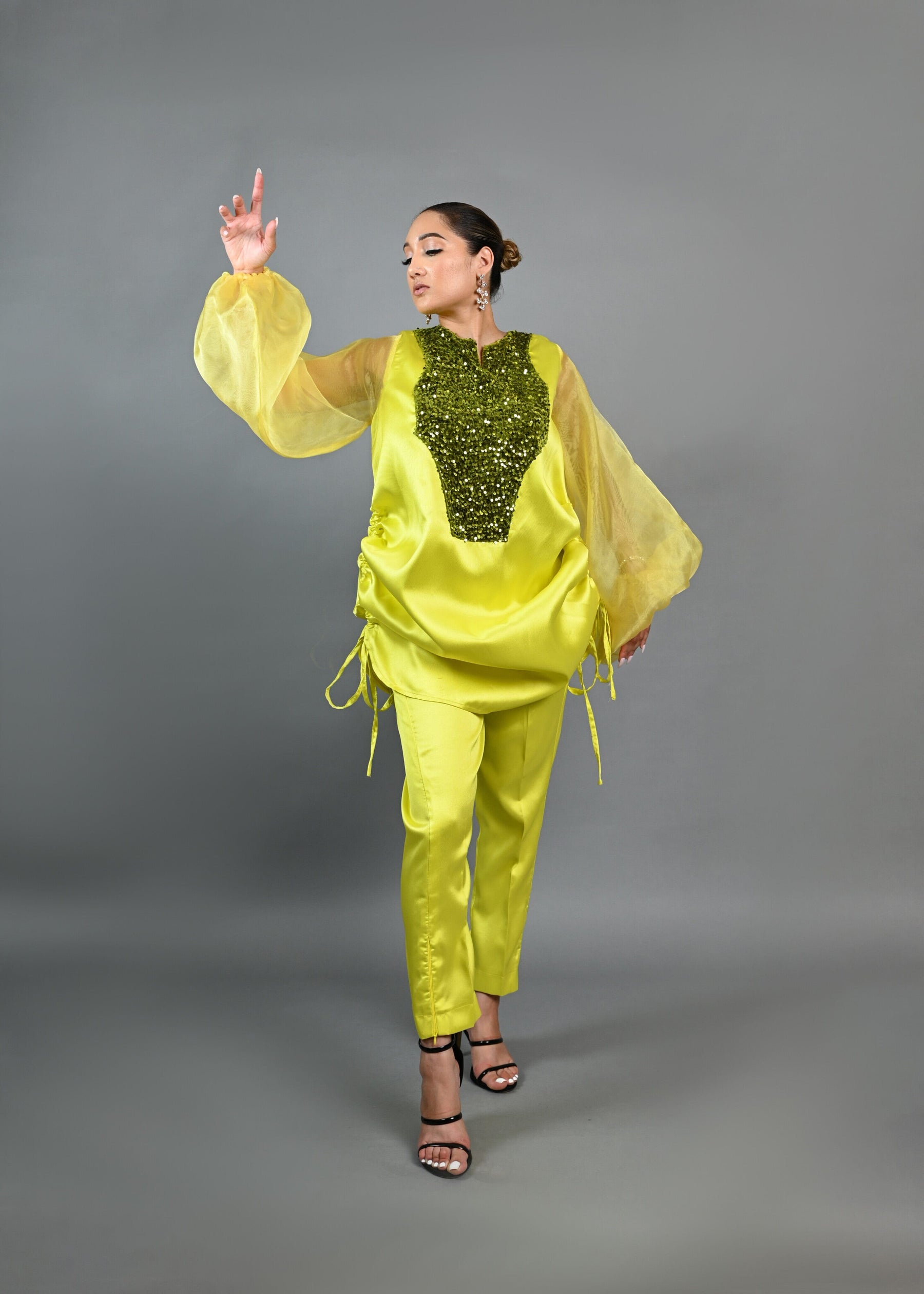 Boss Tunic Top and Pant set with sequin and bubble sleeves (Neon)