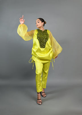Boss Tunic Top and Pant set with sequin and bubble sleeves (Neon)