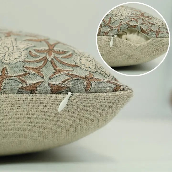 Boho Handmade Block Print Thick Linen Pillow Cover- Chudamani