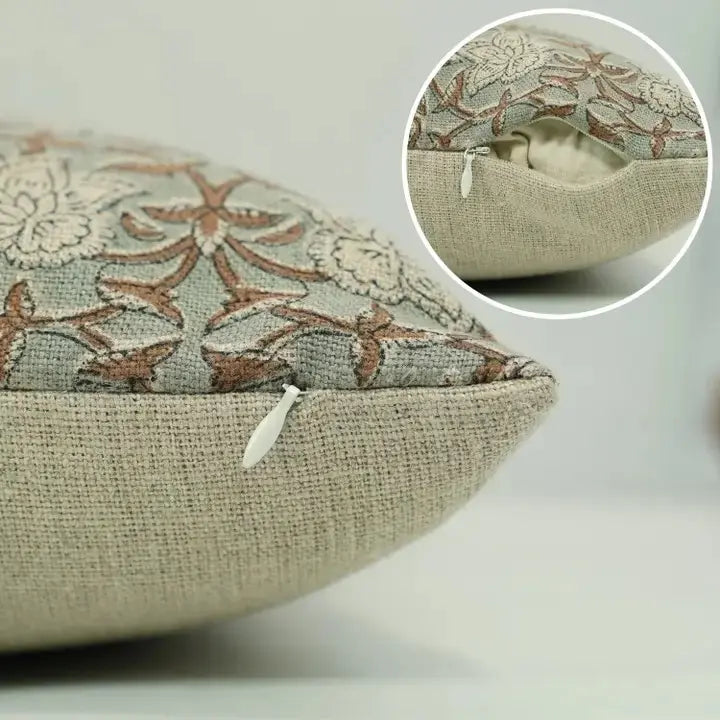 Boho Handmade Block Print Thick Linen Pillow Cover- Chudamani