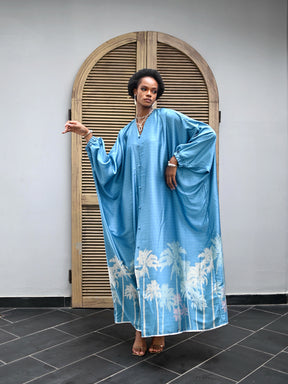 THE AZURE PALM PRINT BUBU DRESS + HEADBAND