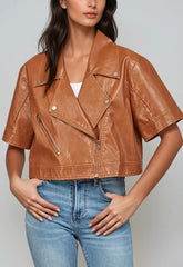 Romy Crop Faux Leather Moto Jacket