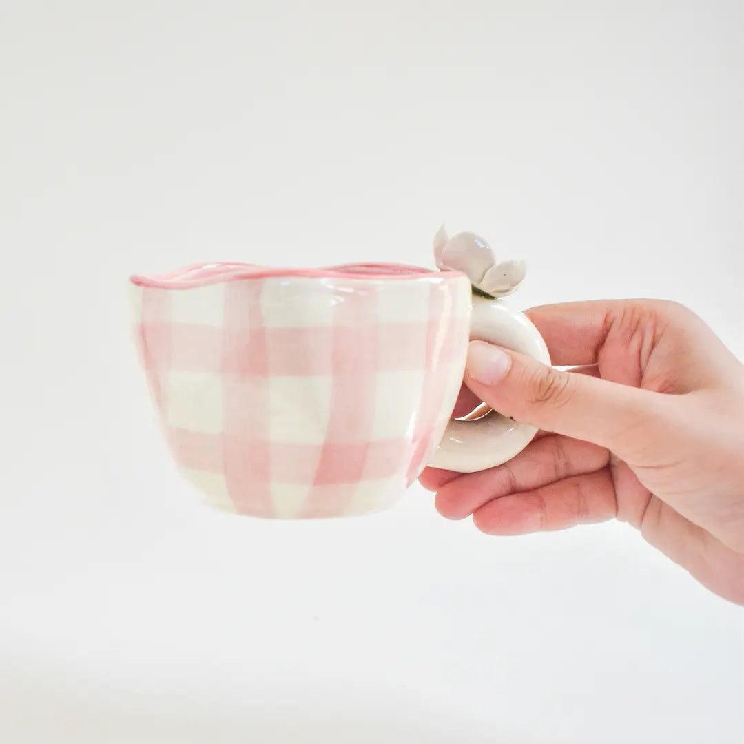 Handmade Ceramic Cups - Daisy (Pink), 200ml