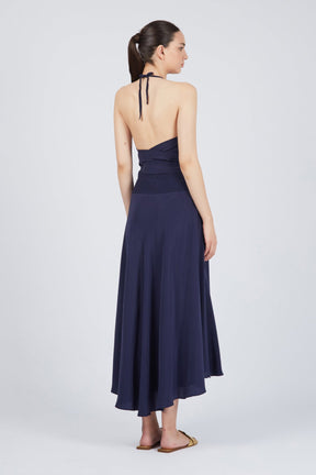 Zenia Halter Neck Silk Dress | Navy