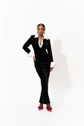 ROBIN Velvet Maxi Dress in ONYX