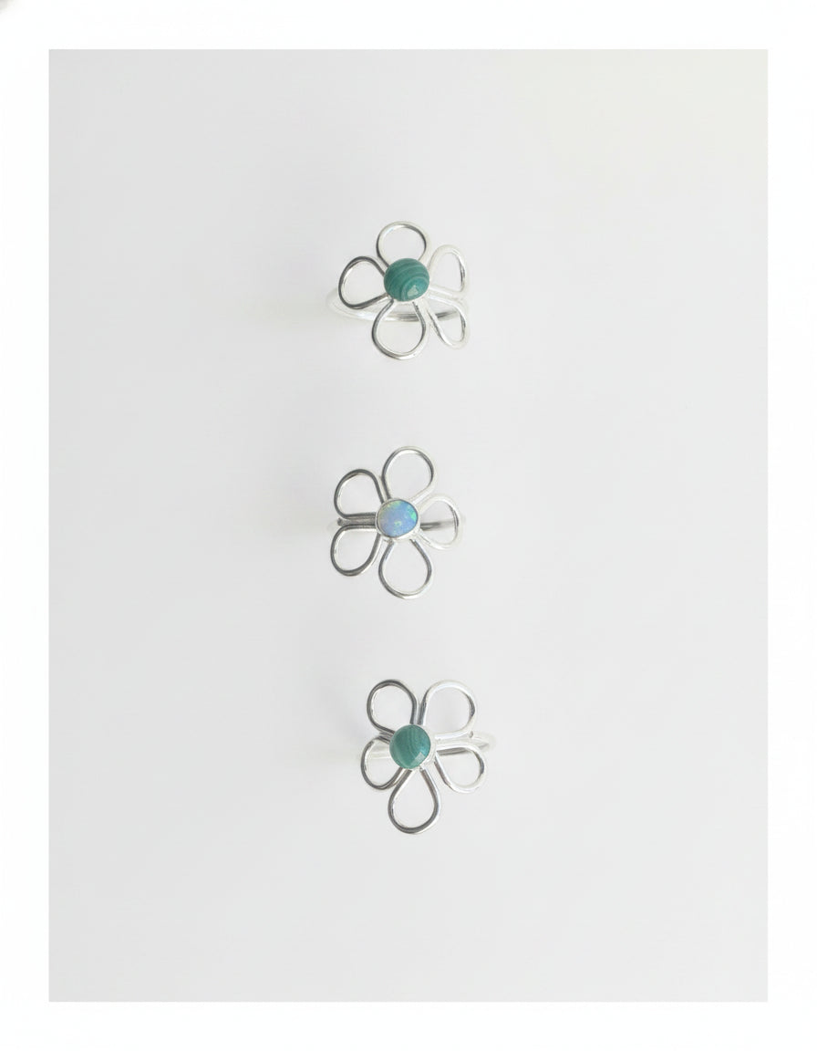 Luxe Sterling Silver Gemstone Flower Ring