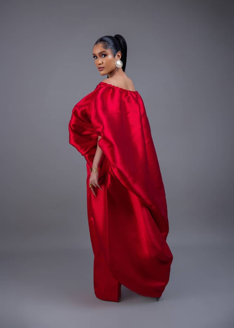2-piece Kese red cape high low and wide leg pant set