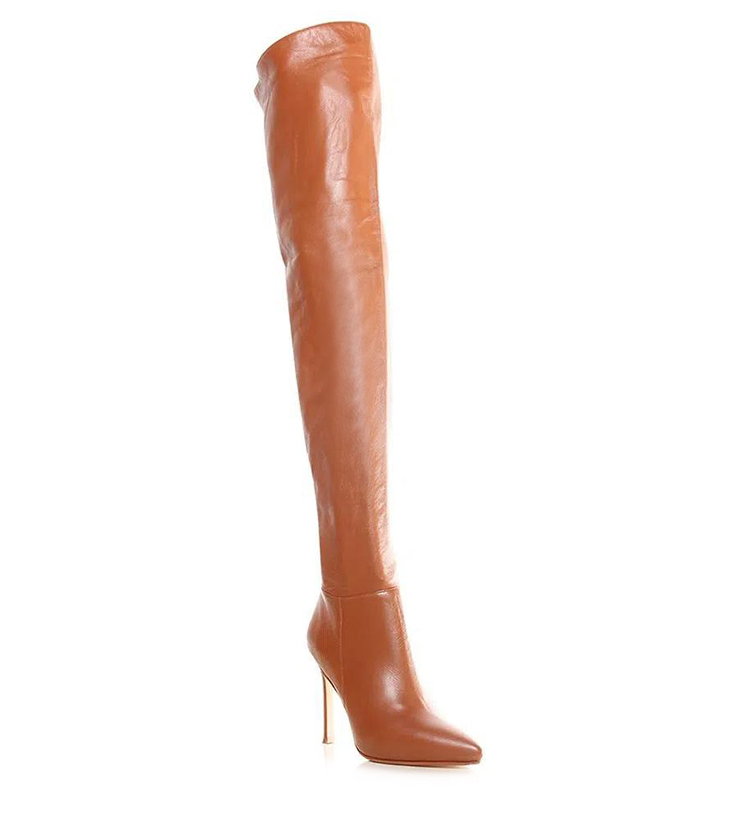 Luxury Brown Leather Thigh-High Boots Elle