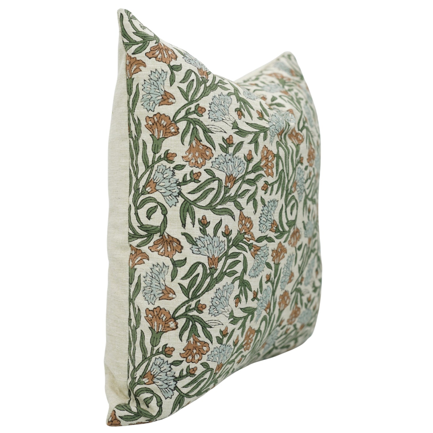 Boho Floral Hand Block Printed Linen Blend Throw Pillow Cover for Bed - Thorny Stems