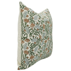 Boho Floral Hand Block Printed Linen Blend Throw Pillow Cover for Bed - Thorny Stems
