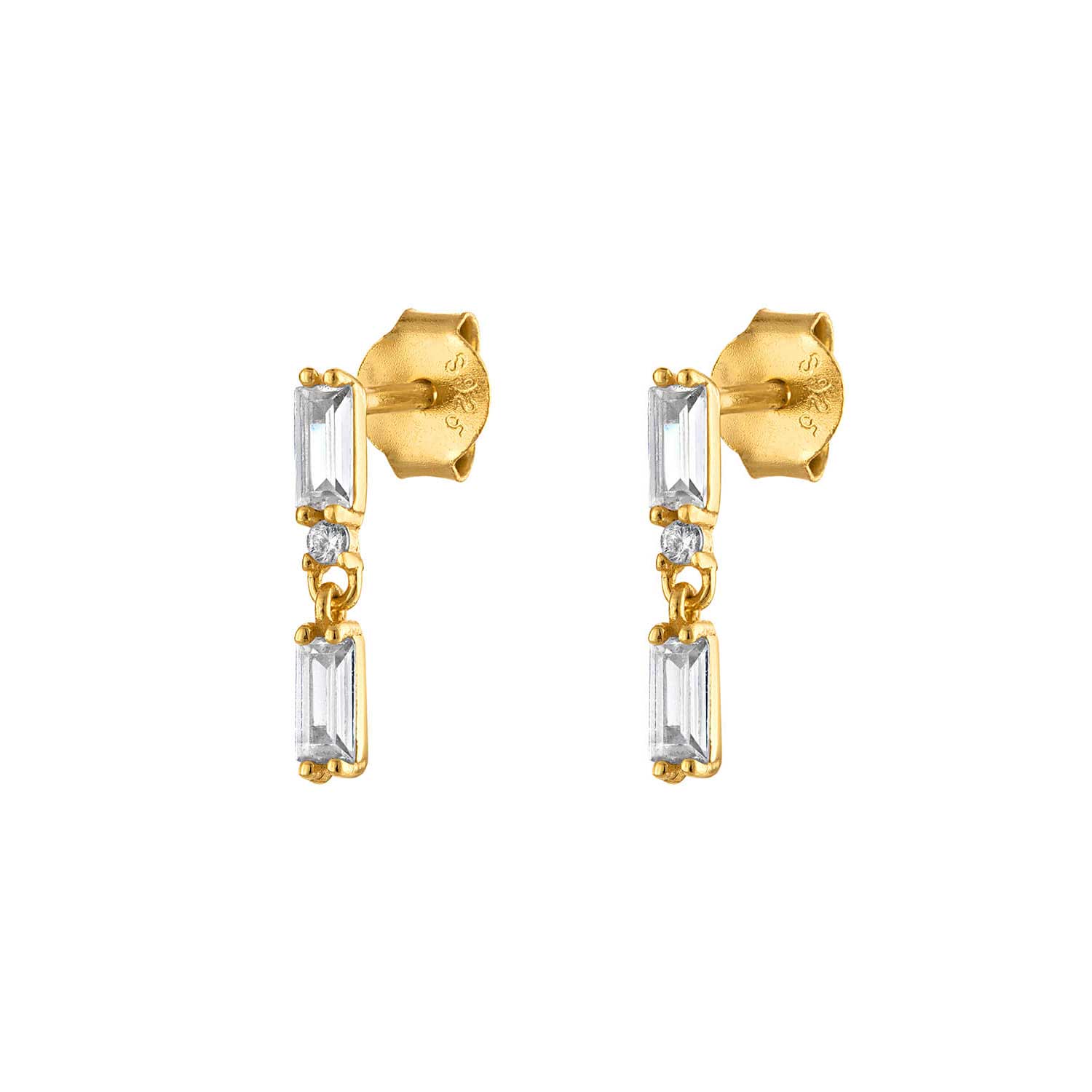 Double Pave Gold Baguette Stud Layering Earring