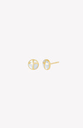 Mother Of Pearl Cross Dome Stud Earrings